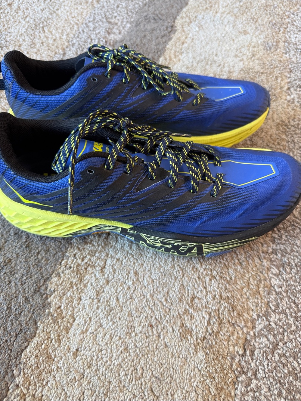 Hoka Blue and Yellow Trail Running Shoes